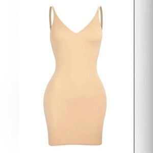 Seamless V-neck Spaghetti Strap nude body-con Dress or Slip